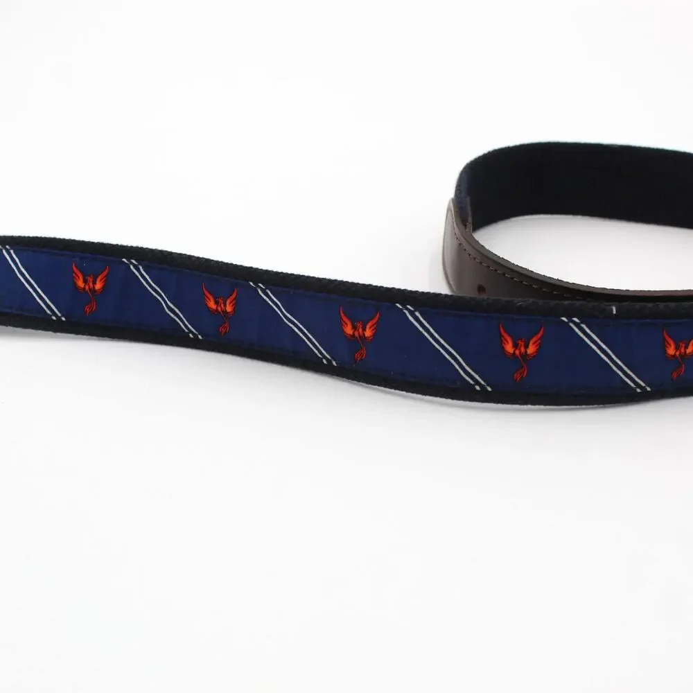 Vineyard Vines Belt Mens 36 Blue Canvas Leather Embroidered Phoenix Bird Preppy